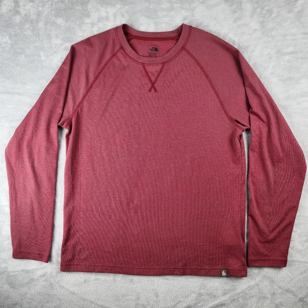 The North Face Shirt Men' Red Heather Long Sleeve Pullover Size L Large